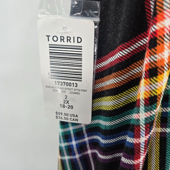 Torrid Black Rainbow Plaid Decorative Buttons Pockets Pull On Midi Skirt 2/2x - Picture 4 of 8